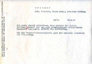 Interne Korrespondenz über Honorierung der Stabmitglieder