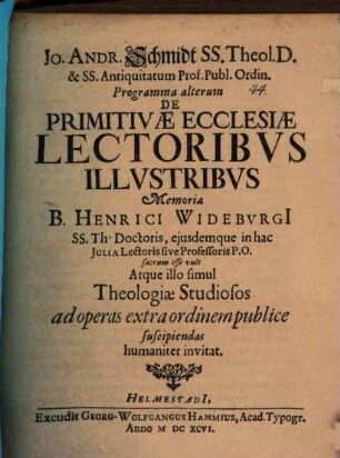 Programma II. de primitivae ecclesiae lectionibus illustribus