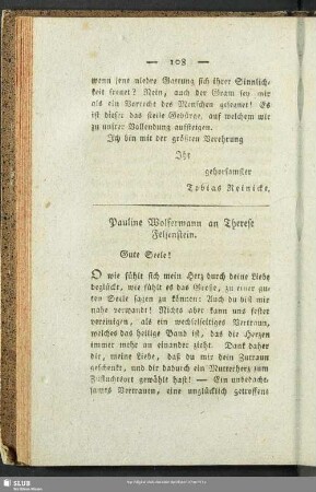Pauline Wolfermann an Therese Felsenstein