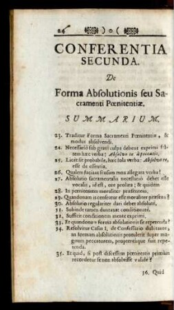 Conferentia Secunda. De Forma Absolutionis seu Sacramenti Poenitentiae