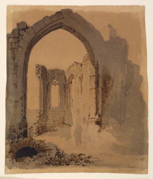 Gotische Kirchenruine mit zwei Frauen