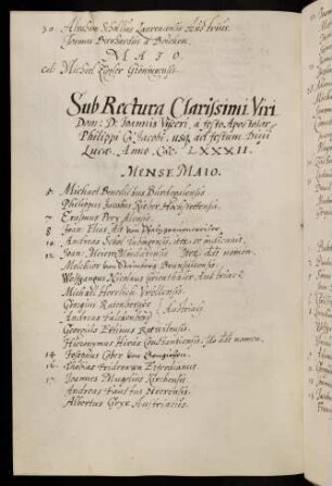 Sommerhalbjahr 1582. Rektorat Johannes Vischer