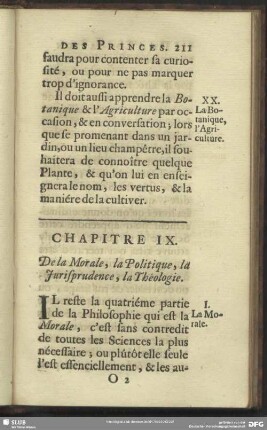 Chapitre IX. De la Morale, la Politique, la Jurisprudence, la Théologie