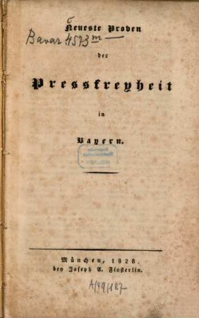 Neueste Proben der Preßfreyheit in Bayern