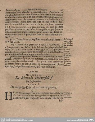 Membrum II. De Methodo Universali s. De Disciplinis.