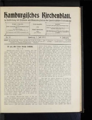 Nr. 27. Hamburg, 7. Juli 1912. 9. Jahrgang.