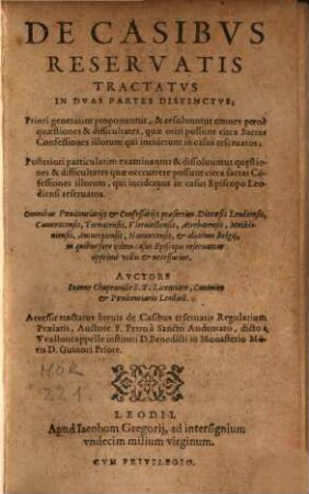 De casibus reservatis tractatus : in duas partes distinctus