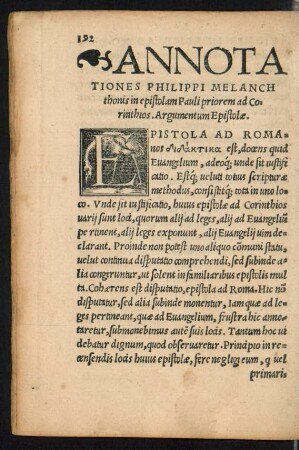 Annotationes Philippi Melanchthonis in epistolam priorem Pauli ad Chorinthios.