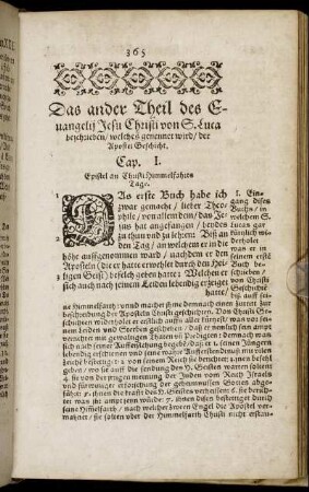 Das ander Theil des Evangelii Jesu Christi von S. Luca beschrieben, welches genennet wird, der Apostel Geschicht.