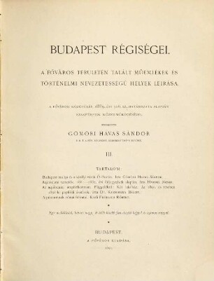 Budapest régiségei : a Budapesti Történeti Múzeum főigazgatója. 3, 3. 1891