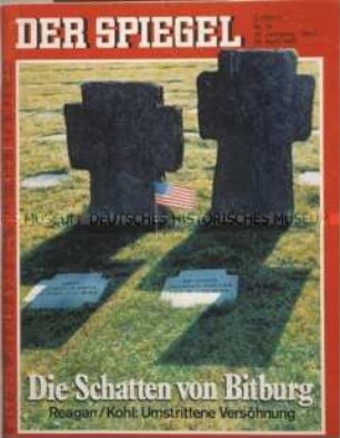 Nachrichtenmagazin "Der Spiegel" mit Titelstory zum Besuch des Soldatenfriedhofs Bitburg durch Ronald Reagan und Helmuth Kohl