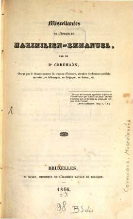 Miscellanées de l'epoque de Maximilien-Emanuel