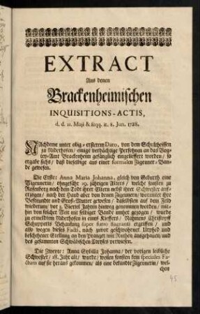 D1s-D1v, Extract Aus denen Brackenheimischen Inquisitions-Actis, d. d. 22. Maij & seqq. it. 8. Jun. 1728.