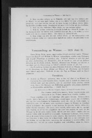Versammlung zu Wismar. - 1426 Juni 11.