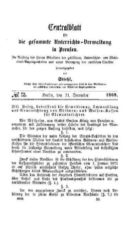 Gesetz, betreffend die Erweiterung, Umwandlung und Neuerrichtung von Witwen- und Waisen-Kassen für Elementarlehrer