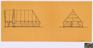 Insel Stade ([Landkreis Stade]), ehemals Huttfleth ([Landkreis Jork]): Museumshaus. Haupthaus (Längsschnitt E-F, Querschnitt)