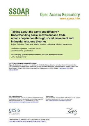 Talking about the same but different? Understanding social movement and trade union cooperation through social movement and industrial relations theories