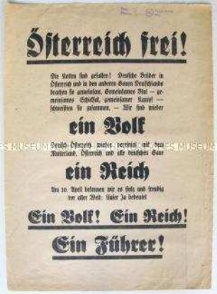 Propagandaflugblatt zum "Anschluß" Österreichs