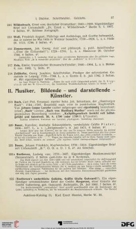 II. Musiker. Bildende- und darstellende- Künstler (Nr. 219-362)