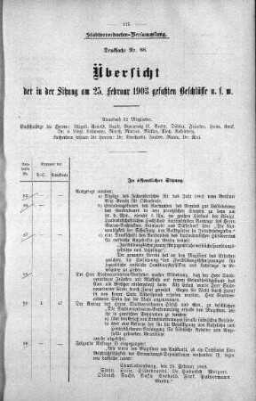Übersicht der in der Sitzung am 25. Februar 1903 gefaßten Beschlüsse u. s. w., 25. Februar 1903