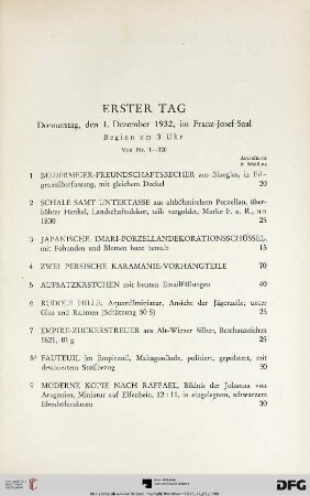 Erster Tag: Donnerstag, den 1. Dezember 1932, im Franz-Josef-Saal, Beginn um 3 Uhr (Nr. 1-320)