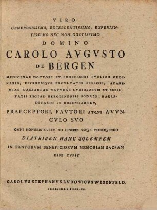 Dispvtatio Inavgvralis Sistens Anatomiae Experimentalis Partem ..., Partem Priorem