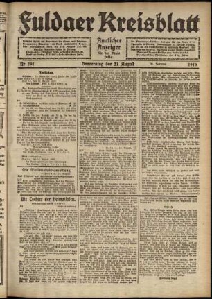 Ausgabe vom Donnerstag, den 21. August 1919.