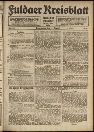Ausgabe vom Donnerstag, den 21. August 1919.