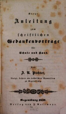 Kurze Anleitung zum schriftlichen Gedankenvortrage