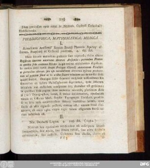 Philosophica, Mathematica, Medica.