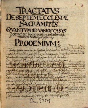 Tractatus de VII sacramentis. Tractatus de virtutibus et vitiis [u.a.] - BSB Clm 27541