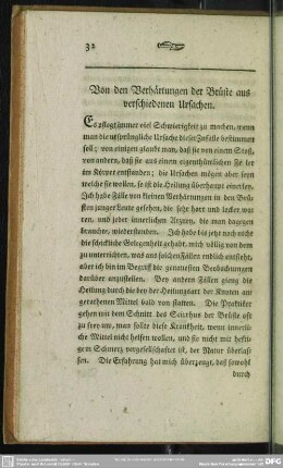 Von den Verhärtungen der Brüste aus verschiedenen Ursachen
