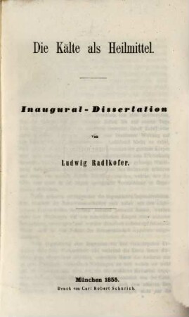 Die Kälte als Heilmittel : Inaugural-Dissertation