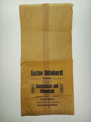 Papiertüte der Wäscherei Gustav Dähnhardt / Einbeck