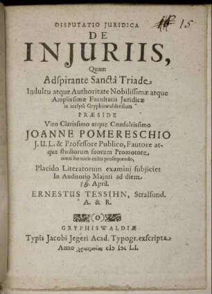 Disputatio Iuridica De Iniuriis