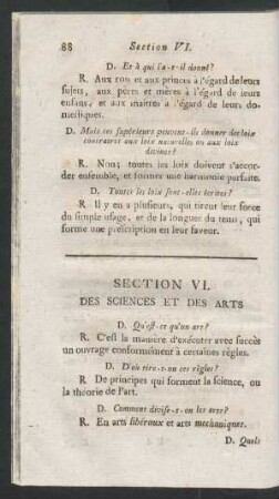 Section VI. Des sciences et des arts.