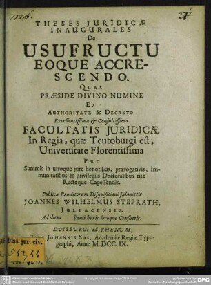 Theses Iuridicae Inaugurales De Usufructu Eoque Accrescendo
