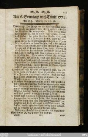 Am 6. Sonntage nach Trinit. 1774. Evang. Matth. 5, 20 - 26.