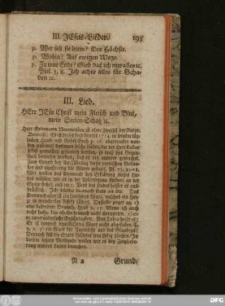 III. Lied. Herr Jesu Christ mein Fleisch und Blut, mein Seelen-Schatz [et]c.