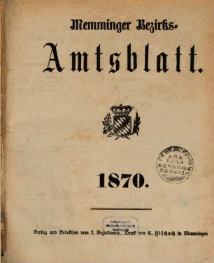 Memminger Bezirksamtsblatt. 1870