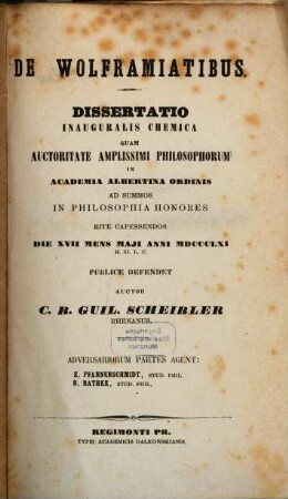 De Wolframiatibus : Diss. inaug. chemica