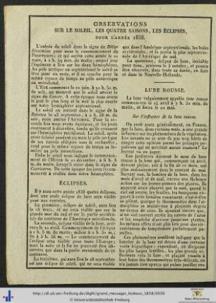 Observations sur le soleil, les quatre saisons, les éclipses, pur l'année 1838.