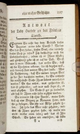 Antwort der Lady Hariote an das Fräulein Clarisse.