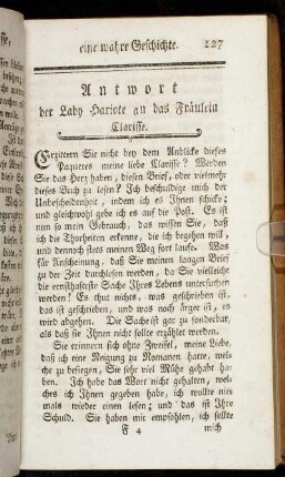 Antwort der Lady Hariote an das Fräulein Clarisse.