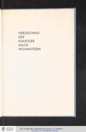 Verzeichnis der Künstler nach Wohnsitzen