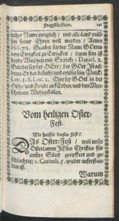 Vom heiligen Oster-Fest.