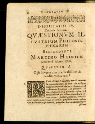 Disputatio IV. Respondente Martino Heinick