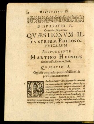 Disputatio IV. Respondente Martino Heinick