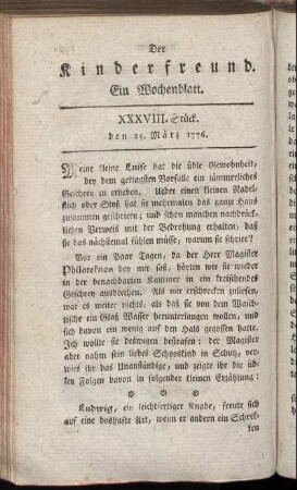 XXXVIII. Stück, den 25. März 1776