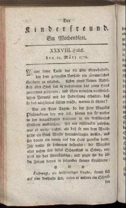XXXVIII. Stück, den 25. März 1776